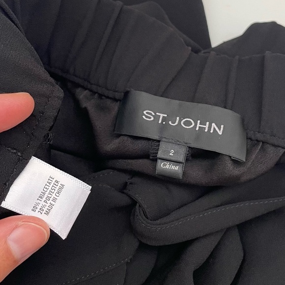 St. John crepe tie wrap bow crepe pants pull on black size 2 office luxury solid - Picture 3 of 13